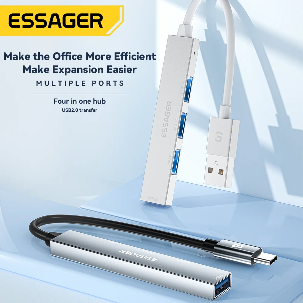 Essager 4 в 1 USB C Кабельный Концентратор USB 2.0 Высокоскоростной Разветвитель Type C Концентратор Адаптер Для Портативного Компьютера USB Многофункциональный Расширитель Изображение 1