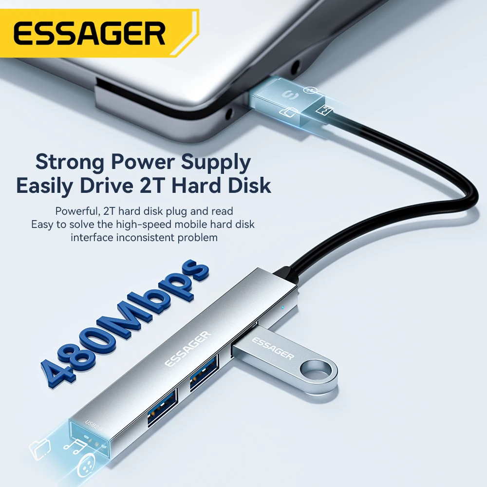 Essager 4 в 1 USB C Кабельный Концентратор USB 2.0 Высокоскоростной Разветвитель Type C Концентратор Адаптер Для Портативного Компьютера USB Многофункциональный Расширитель Изображение 2