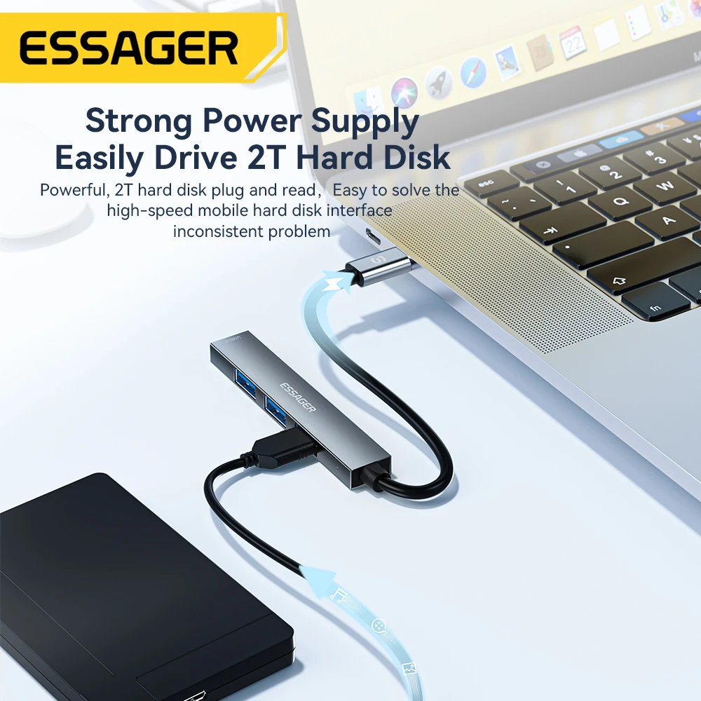 Essager 4 в 1 USB C Кабельный Концентратор USB 2.0 Высокоскоростной Разветвитель Type C Концентратор Адаптер Для Портативного Компьютера USB Многофункциональный Расширитель Изображение 3