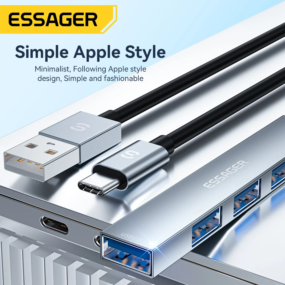 Essager 4 в 1 USB C Кабельный Концентратор USB 2.0 Высокоскоростной Разветвитель Type C Концентратор Адаптер Для Портативного Компьютера USB Многофункциональный Расширитель Изображение 4