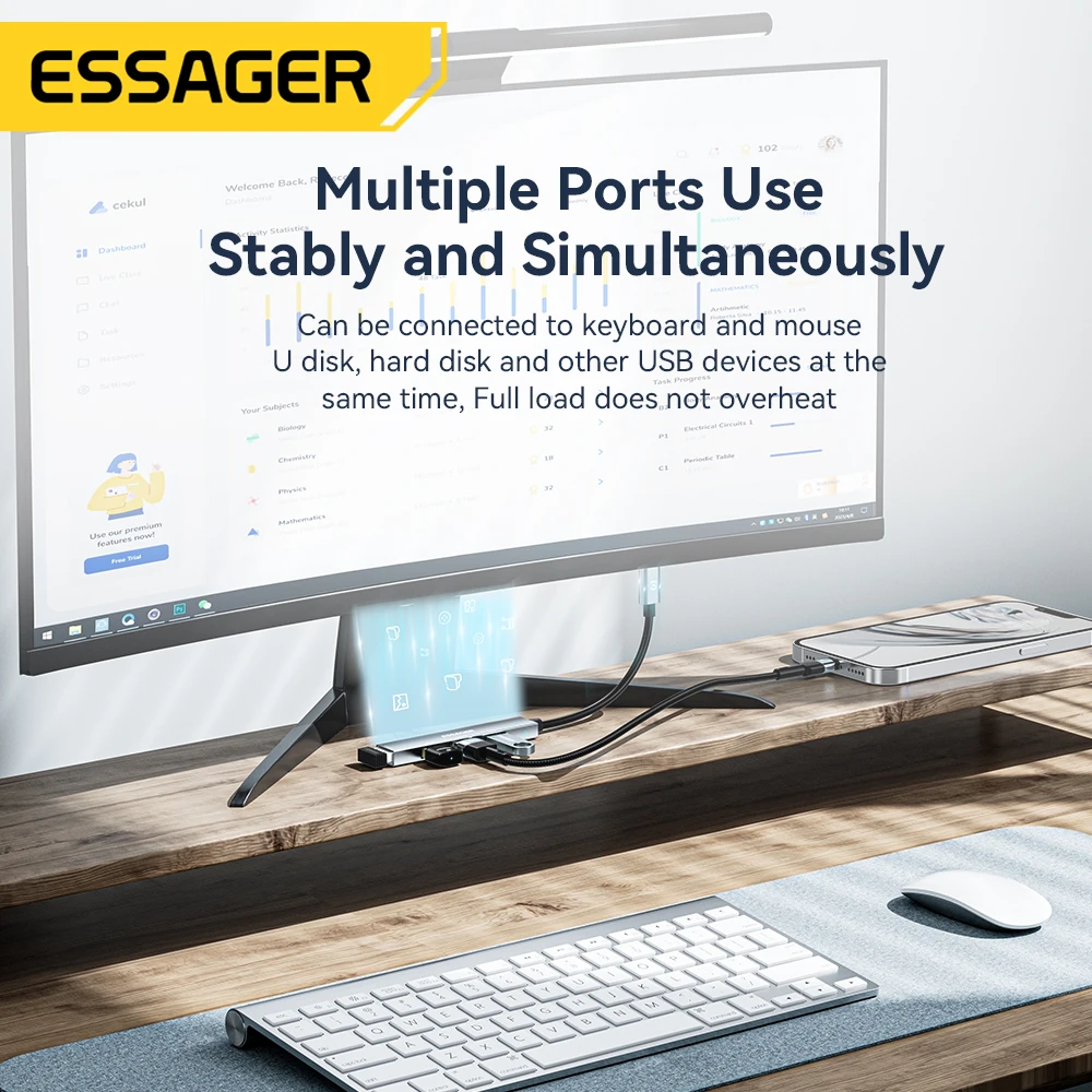 Essager 4 в 1 USB C Кабельный Концентратор USB 2.0 Высокоскоростной Разветвитель Type C Концентратор Адаптер Для Портативного Компьютера USB Многофункциональный Расширитель Изображение 5