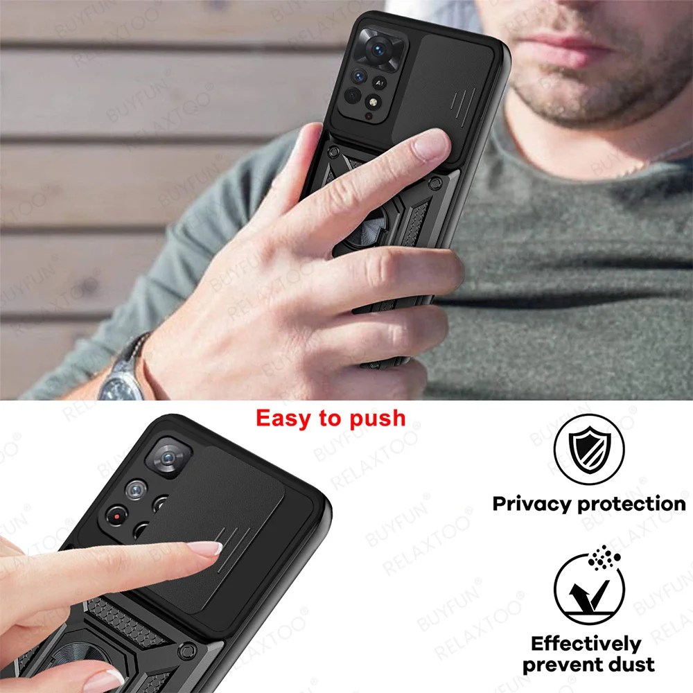 Защитный Чехол для Слайд-камеры Xiaomi Redmi Note 11 Противоударный Чехол Для Redmi Note 11 Pro 5G 11S 4G С Магнитным Кольцом-Подставкой в виде Ракушки Изображение 4