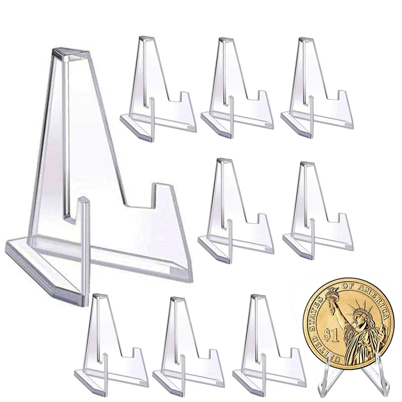 10 ШТ Прозрачных подставок для монет, небольших открыток-мольбертов, подставок для памятных медалей в капсуле вызова, треугольника Изображение 1