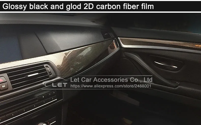 Глянцевая черная и золотая виниловая пленка 2D из углеродного волокна, наклейка для автомобиля 