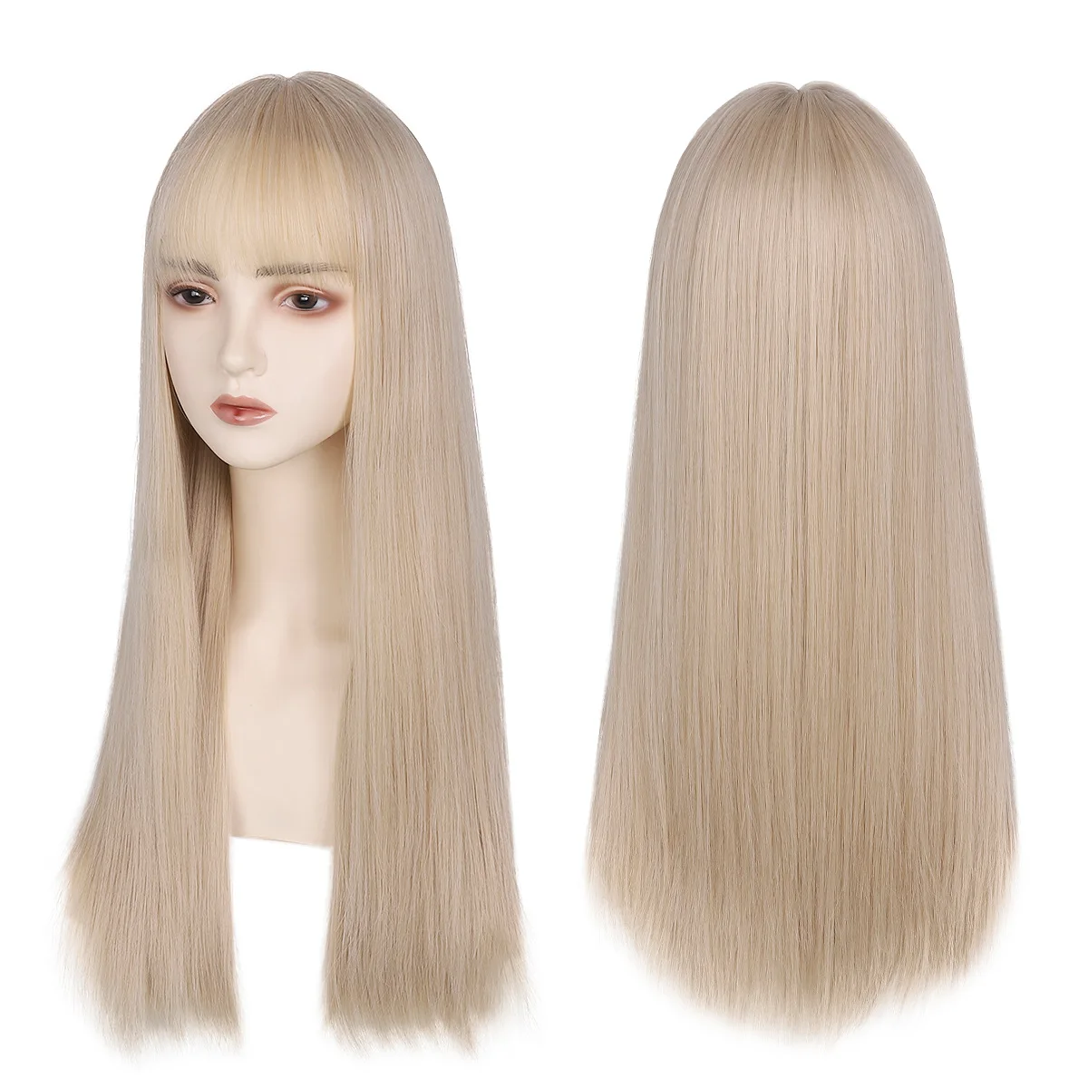 Длинные натуральные волнистые парики платиновой блондинки с челкой, косплей, вечеринка, Лолита, Синтетические парики для женщин из термостойкого волокна Изображение 0