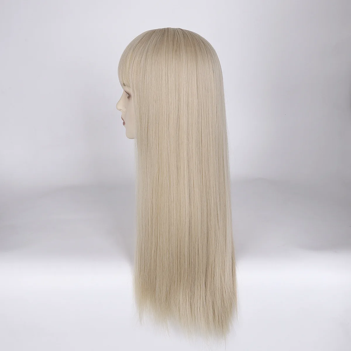 Длинные натуральные волнистые парики платиновой блондинки с челкой, косплей, вечеринка, Лолита, Синтетические парики для женщин из термостойкого волокна Изображение 4