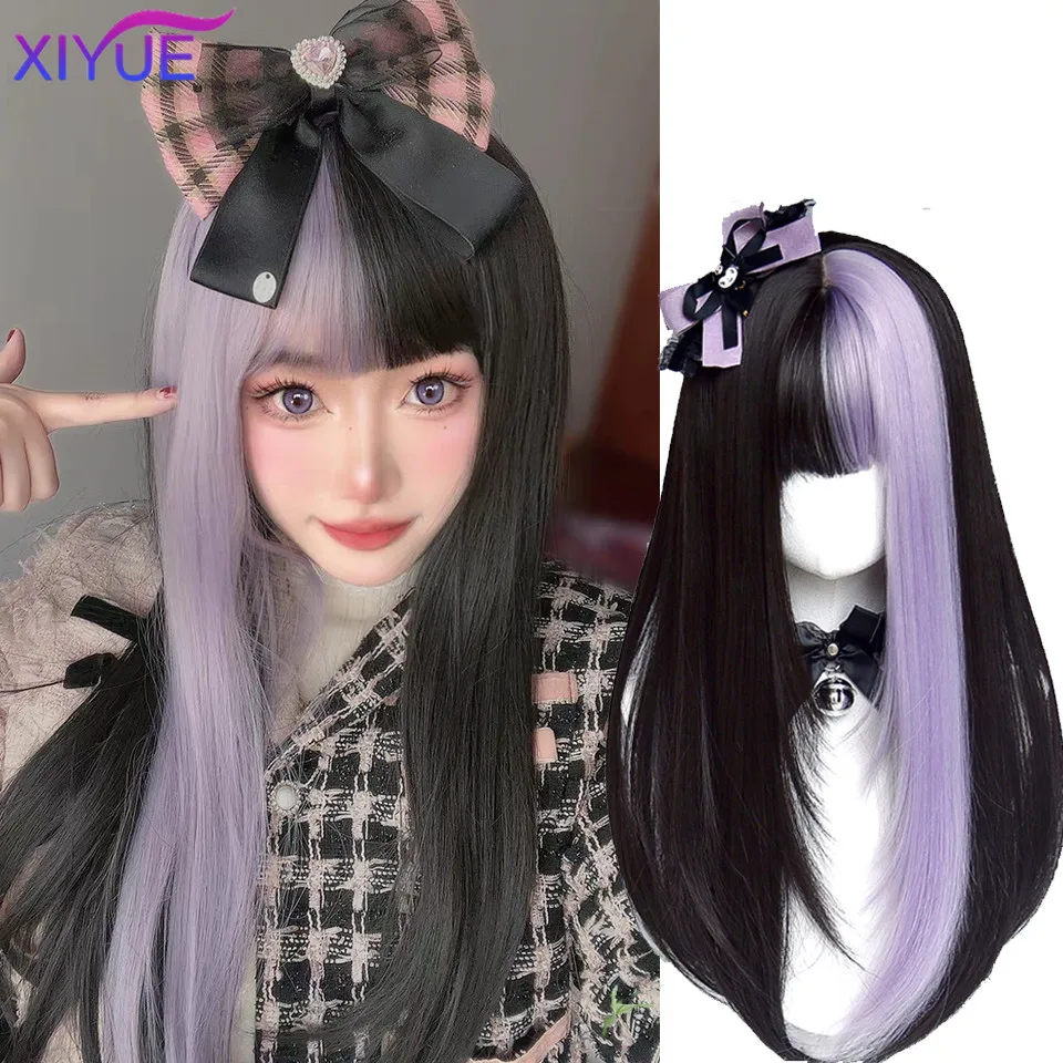 Черно-фиолетовый парик Сиюэ Куроми, соответствующий цвету маленького идола Лолиты, многослойные длинные прямые волосы Изображение 0