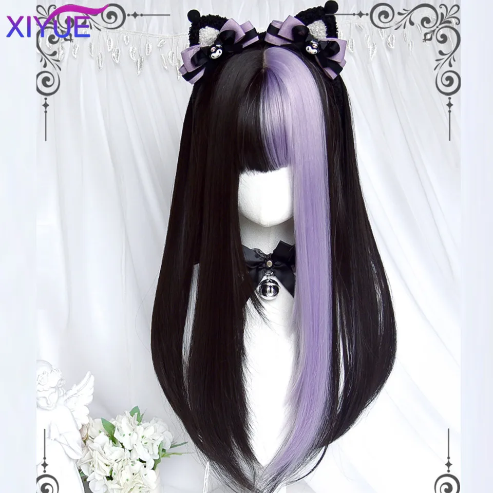 Черно-фиолетовый парик Сиюэ Куроми, соответствующий цвету маленького идола Лолиты, многослойные длинные прямые волосы Изображение 1