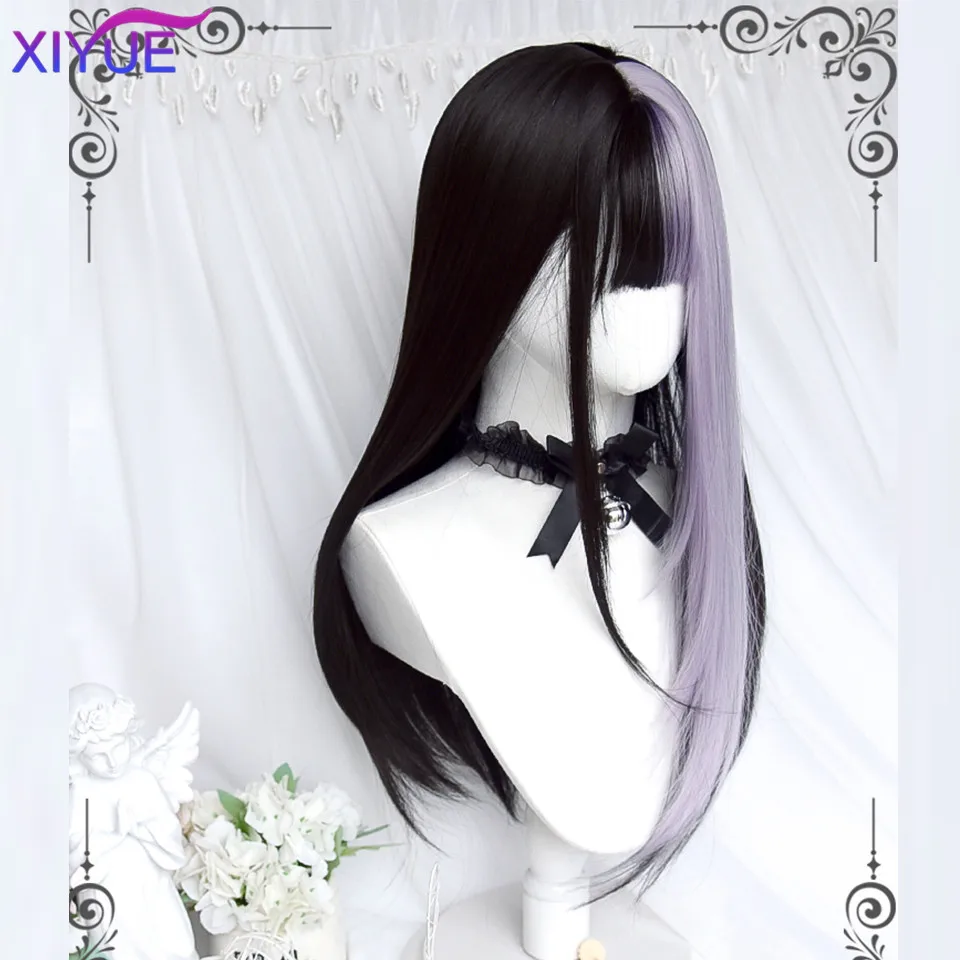 Черно-фиолетовый парик Сиюэ Куроми, соответствующий цвету маленького идола Лолиты, многослойные длинные прямые волосы Изображение 2
