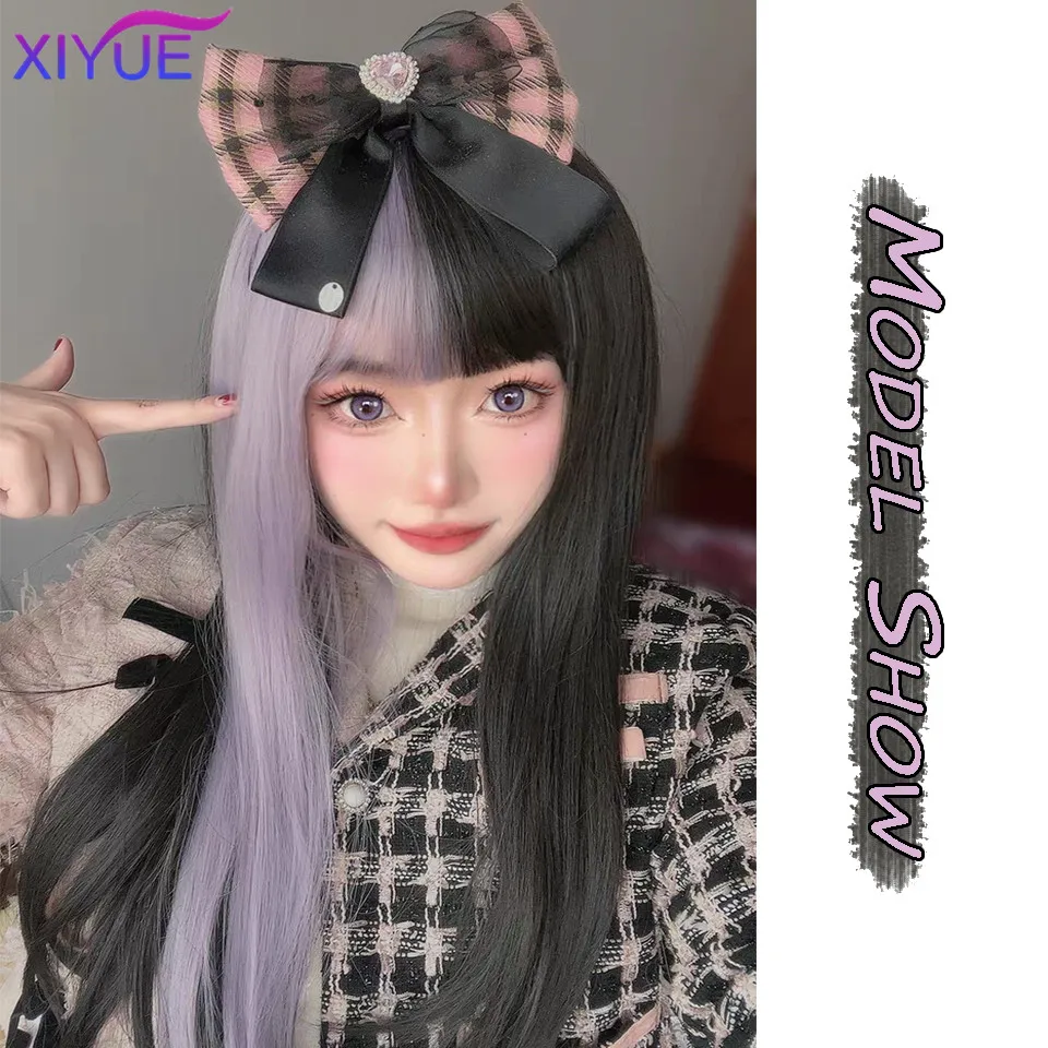Черно-фиолетовый парик Сиюэ Куроми, соответствующий цвету маленького идола Лолиты, многослойные длинные прямые волосы Изображение 5