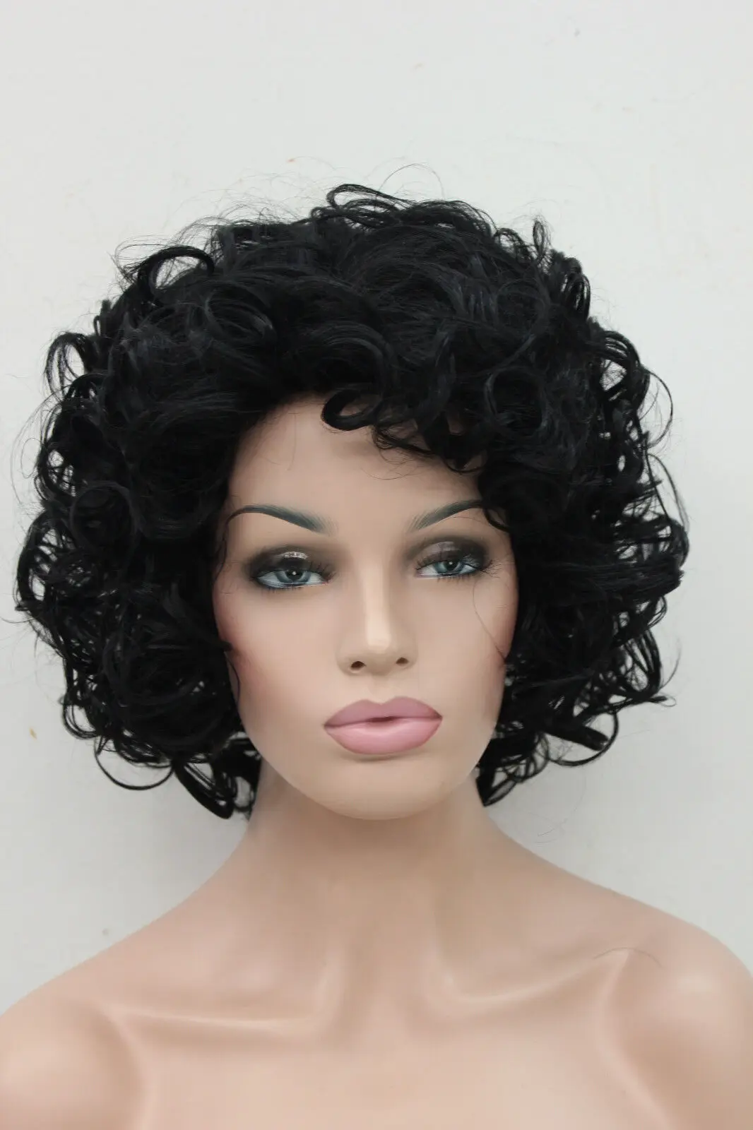 Новые женские парики для косплея, черные вьющиеся короткие парики, синтетические волосы, полный парик Изображение 1