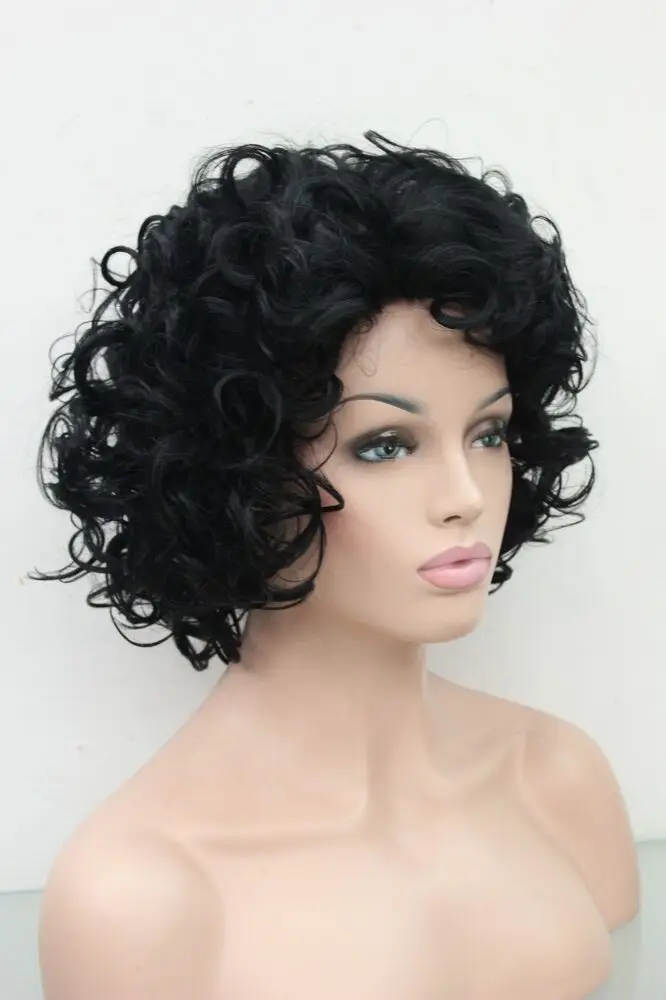 Новые женские парики для косплея, черные вьющиеся короткие парики, синтетические волосы, полный парик Изображение 2