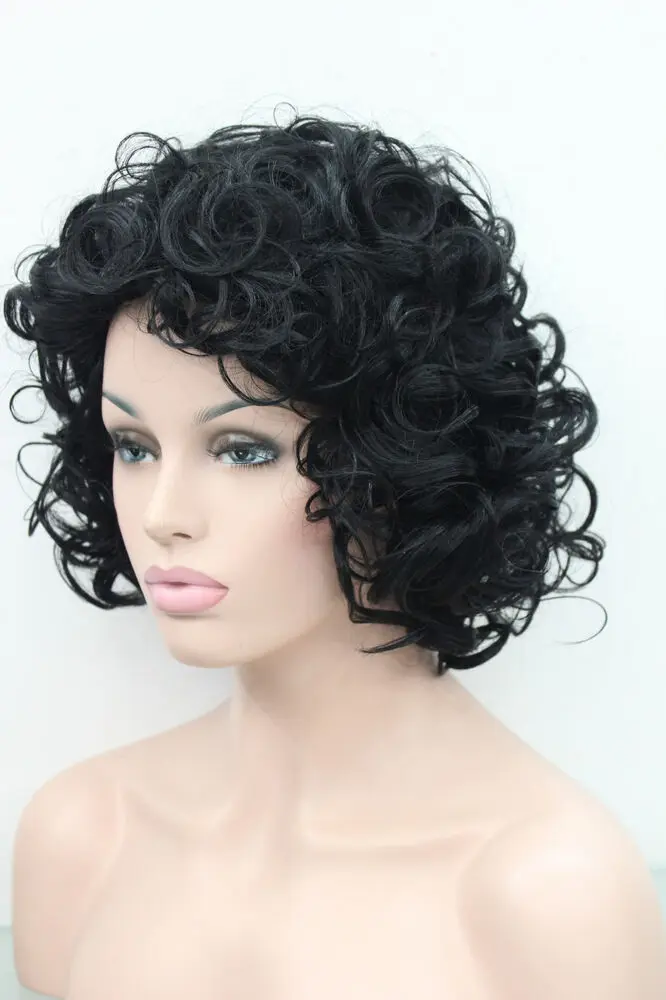 Новые женские парики для косплея, черные вьющиеся короткие парики, синтетические волосы, полный парик Изображение 3