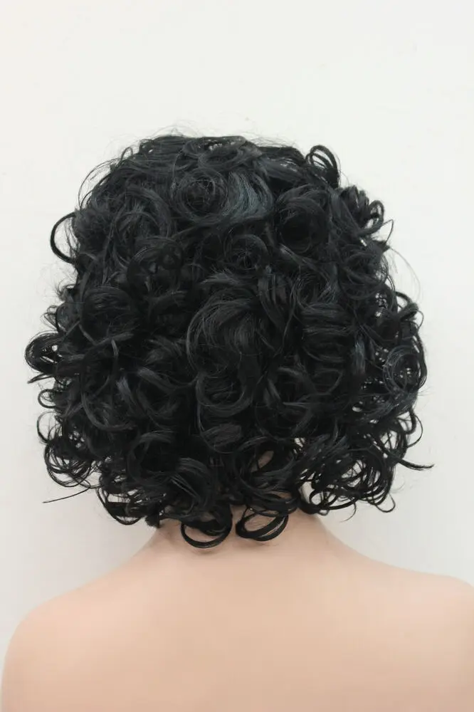 Новые женские парики для косплея, черные вьющиеся короткие парики, синтетические волосы, полный парик Изображение 5