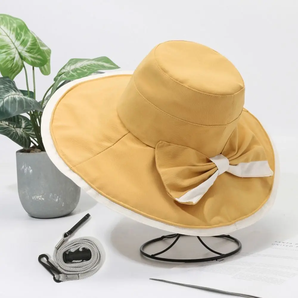 Женская шляпа с козырьком, летняя, с большими полями, однотонная, пляжная, с защитой от ультрафиолета, Рыбацкая, с бантом, солнцезащитная, женская кепка Изображение 1