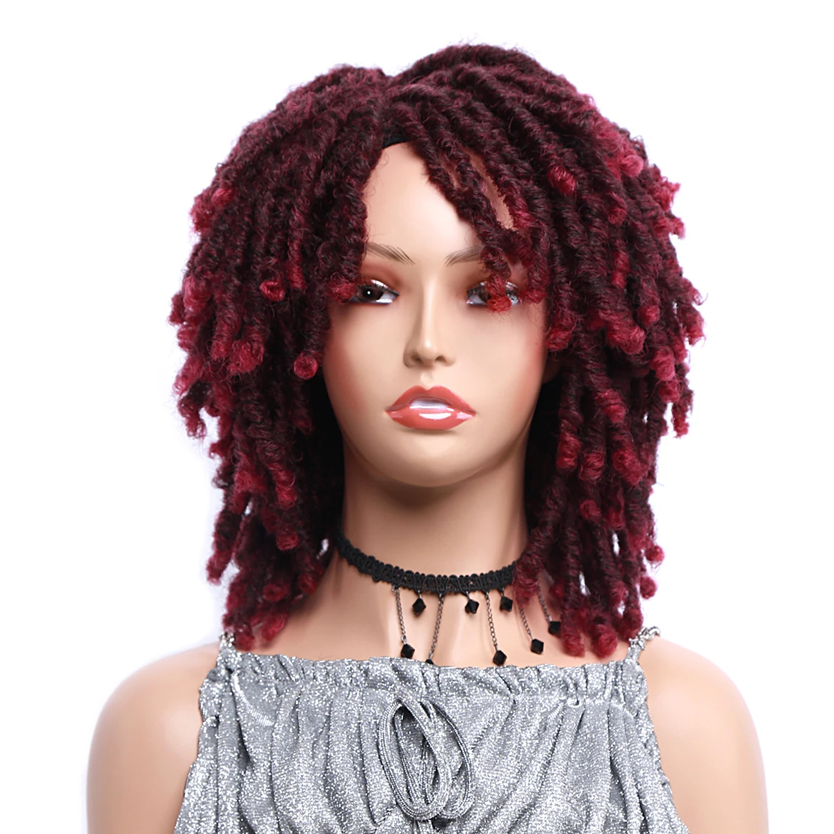 Синтетический парик Парик с дредами 8 дюймов Короткие парики без узлов для чернокожих женщин Синтетический Черный Коричневый Красный Короткий парик Изображение 2