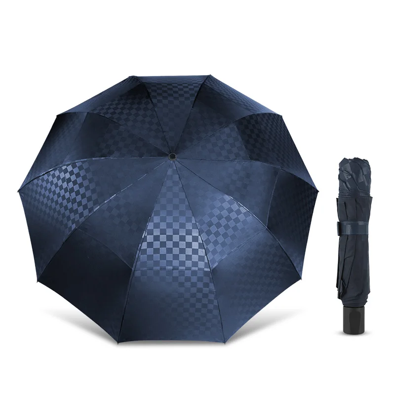 Зонт, Двухслойный зонт с темной сеткой, Дождь, Женщины, мужчины, 3 Складывающиеся 10-килограммовые Ветрозащитные деловые зонты, Мужской зонтик для семейных путешествий Изображение 0