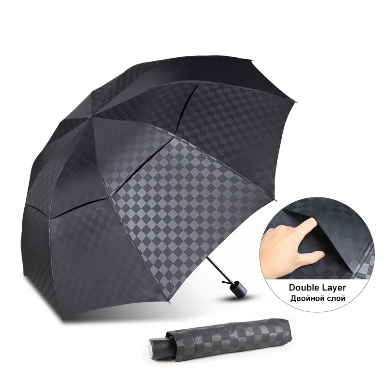 Зонт, Двухслойный зонт с темной сеткой, Дождь, Женщины, мужчины, 3 Складывающиеся 10-килограммовые Ветрозащитные деловые зонты, Мужской зонтик для семейных путешествий Изображение 1