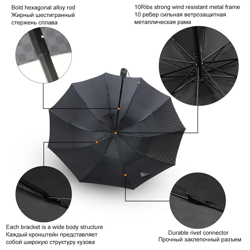 Зонт, Двухслойный зонт с темной сеткой, Дождь, Женщины, мужчины, 3 Складывающиеся 10-килограммовые Ветрозащитные деловые зонты, Мужской зонтик для семейных путешествий Изображение 3