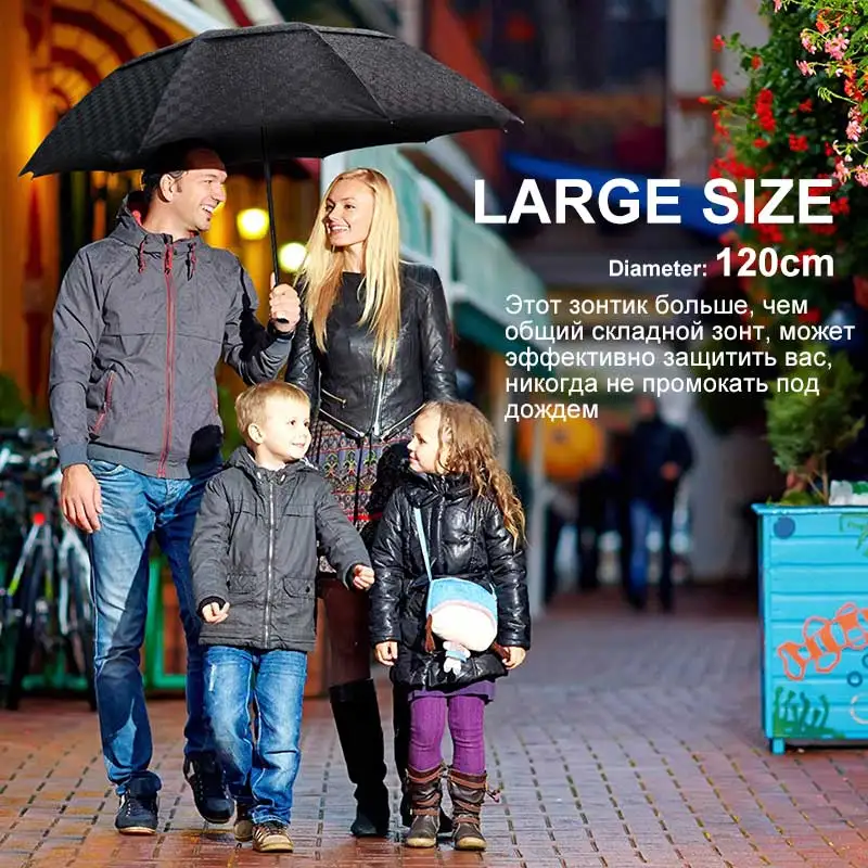 Зонт, Двухслойный зонт с темной сеткой, Дождь, Женщины, мужчины, 3 Складывающиеся 10-килограммовые Ветрозащитные деловые зонты, Мужской зонтик для семейных путешествий Изображение 5
