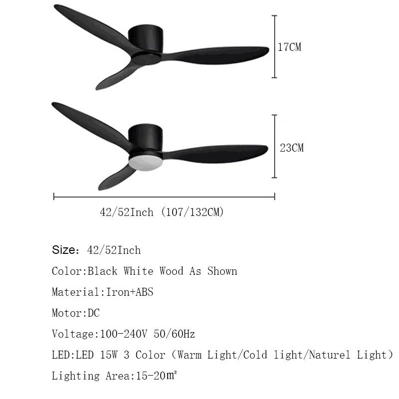42-52-дюймовые современные потолочные вентиляторы со светодиодной подсветкой с дистанционным управлением Обратный вентилятор без подсветки Белый Черный Цвет дерева Освещение 110 В 220 В Изображение 1