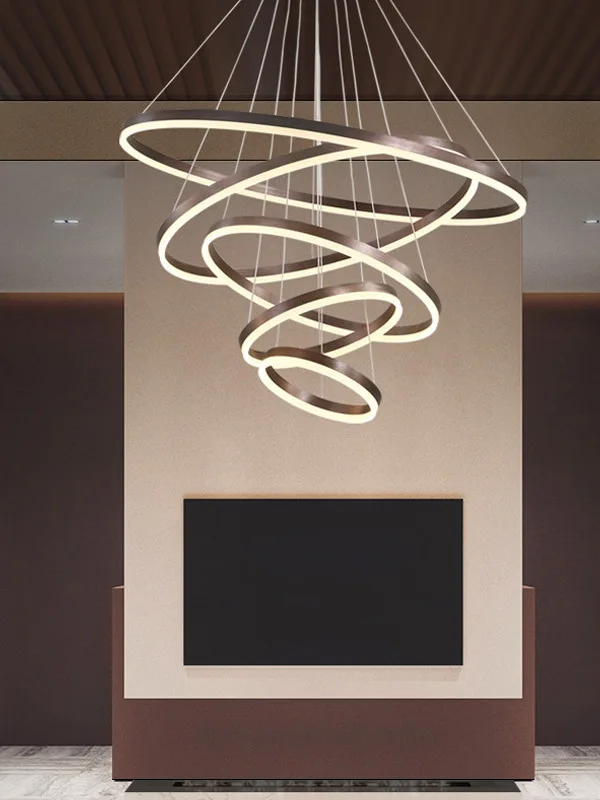 2021 Новый стиль подвесной светильник для гостиной Современная атмосфера роскоши Простая лампа для спальни Полностью медная Скандинавская кольцевая лампа для зала Изображение 2