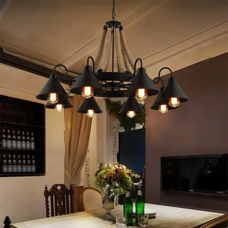 Ретро-Ностальгический ЛОФТ в индустриальном стиле, Креативное Персонализированное Освещение ресторана, Потолочный светильник из пеньковой веревки Изображение 3