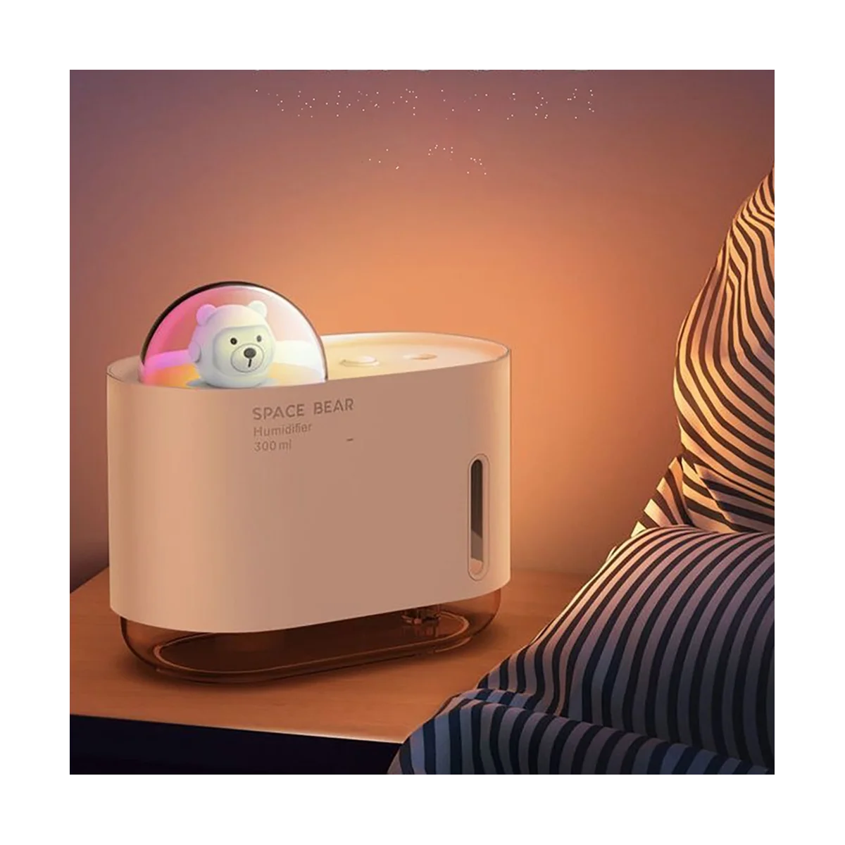 300 Мл Диффузор Увлажнителя Воздуха USB Mini Diffuser со Светодиодной Подсветкой Night Light Увлажнитель Воздуха для Спальни, Домашнего Рабочего Стола, Офиса -Розовый Изображение 4