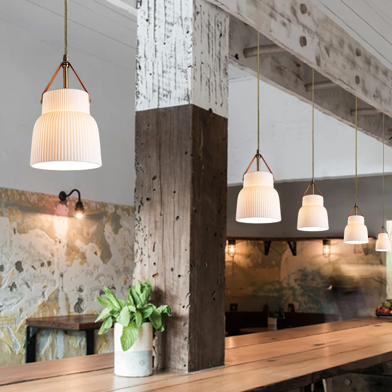 PLLY Скандинавский латунный подвесной светильник LED Современные простые креативные керамические лампы и люстры для домашней столовой Спальни Изображение 1