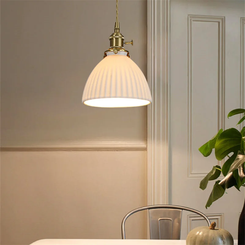 PLLY Скандинавский латунный подвесной светильник LED Современные простые креативные керамические лампы и люстры для домашней столовой Спальни Изображение 3