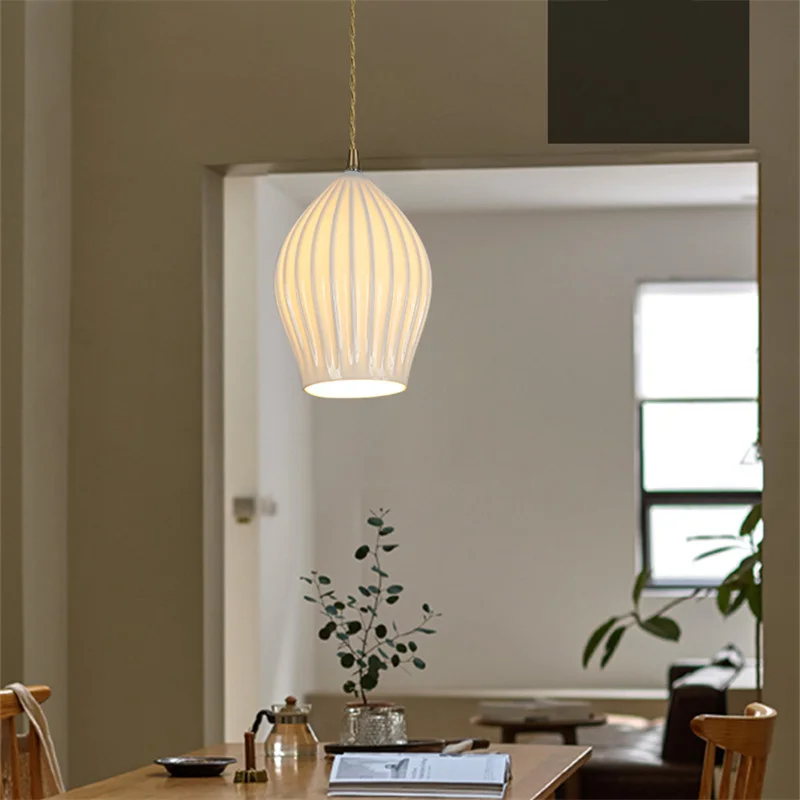 PLLY Скандинавский латунный подвесной светильник LED Современные простые креативные керамические лампы и люстры для домашней столовой Спальни Изображение 4